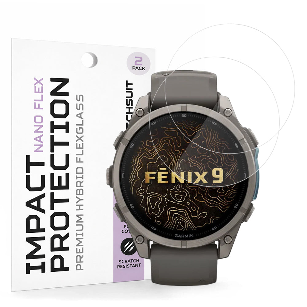 Zaštitna folija Techsuit Nano Flex za Garmin Fenix 9 Pro 51mm / Fenix 9 51mm, Set 2 komada, Plastika, Crna