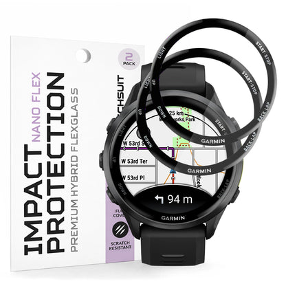 Folija za zaštitu Techsuit Nano Flex za Garmin Forerunner 570 47mm / 970, Set 2 komada, Plastika, Crna