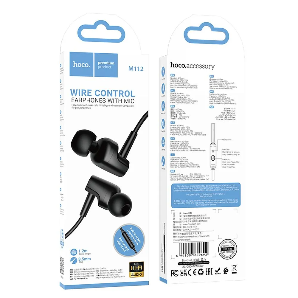 Handsfree 3.5mm HOCO M112, Crni