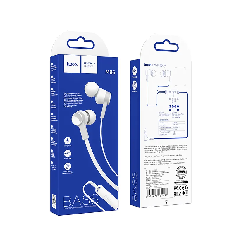 Handsfree 3.5mm HOCO M86, Bijeli