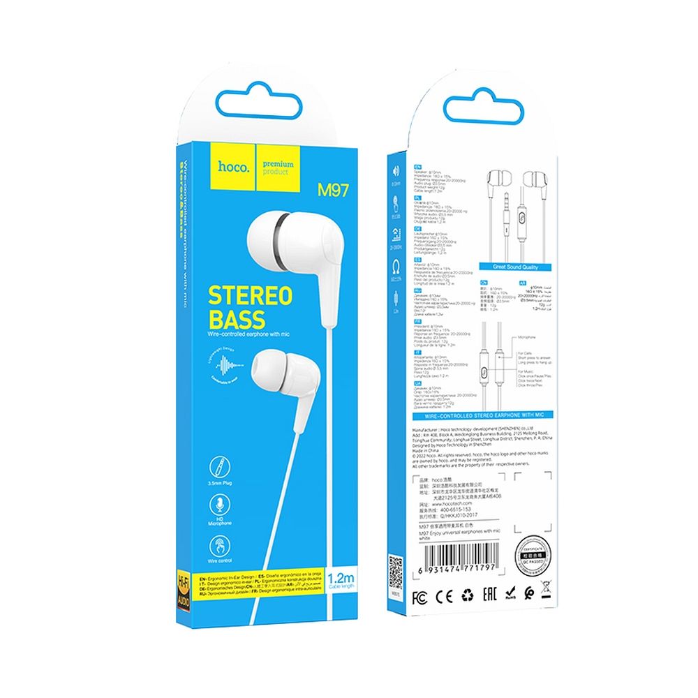 Handsfree 3.5mm HOCO M97, Bijeli