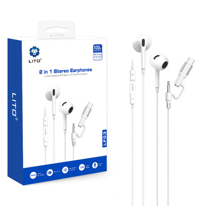 Handsfree 3.5mm / USB-C Lito LF03, Bijeli