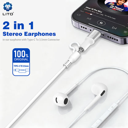 Handsfree 3.5mm / USB-C Lito LF03, Bijeli