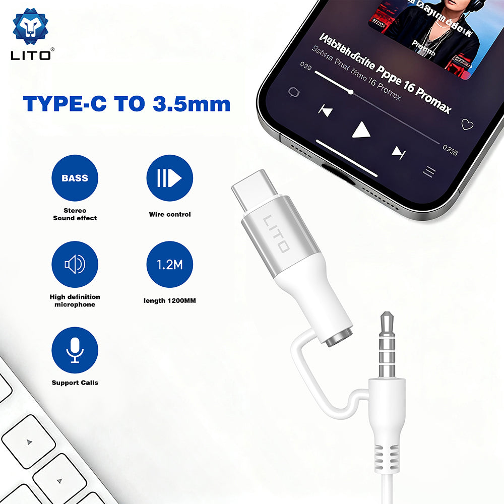 Handsfree 3.5mm / USB-C Lito LF03, Bijeli