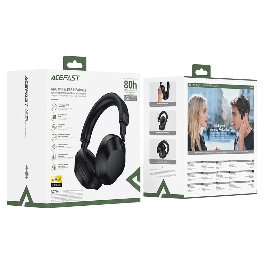 Handsfree Bluetooth Acefast H14, A2DP, ANC, Crna