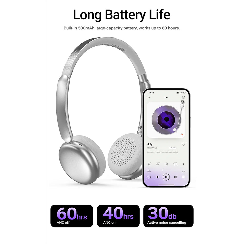 Handsfree Bluetooth Acefast H8, A2DP, ANC, Srebrni