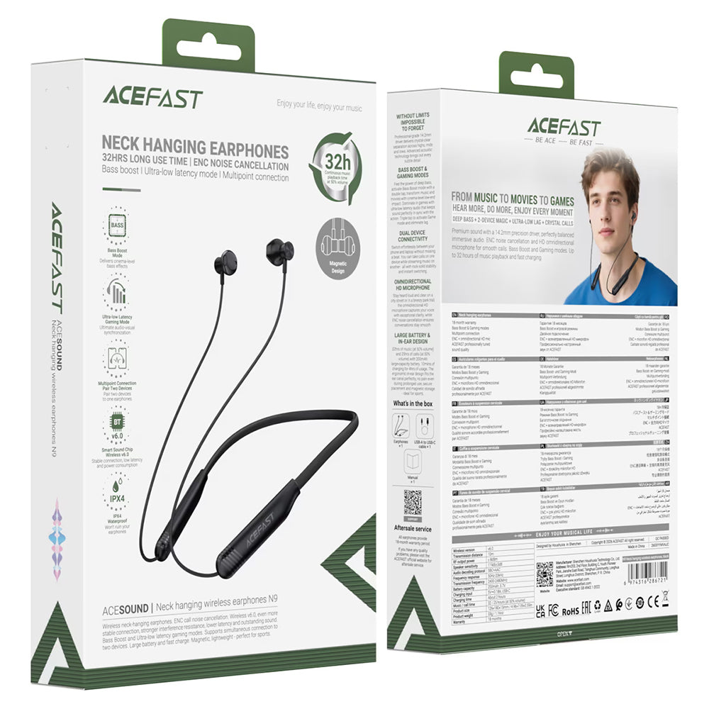 Handsfree Bluetooth Acefast N9, A2DP, Crna