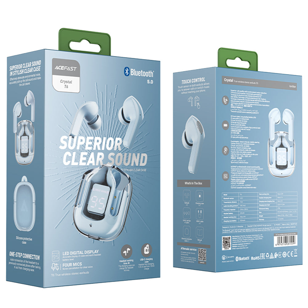 Handsfree Bluetooth Acefast T6, TWS, Plava