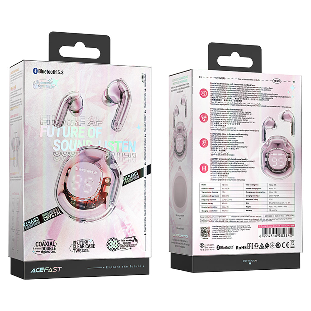 Handsfree Bluetooth Acefast T8, TWS, Ružičasta