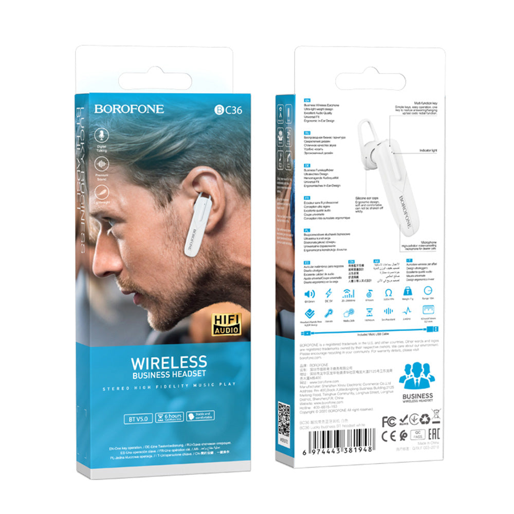Handsfree Bluetooth Borofone BC36 Lucky, A2DP, Bijeli
