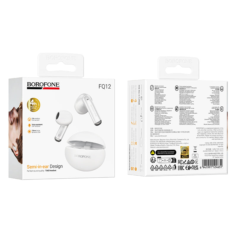 Handsfree Bluetooth Borofone FQ12 Nice, TWS, Bijela