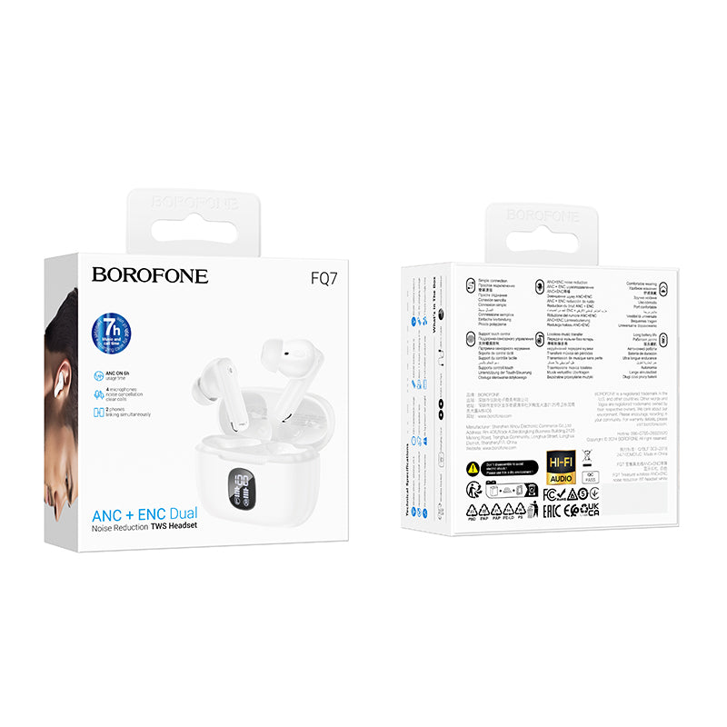 Handsfree Bluetooth Borofone FQ7 Treasure, TWS, ANC, MultiPoint, Bijeli
