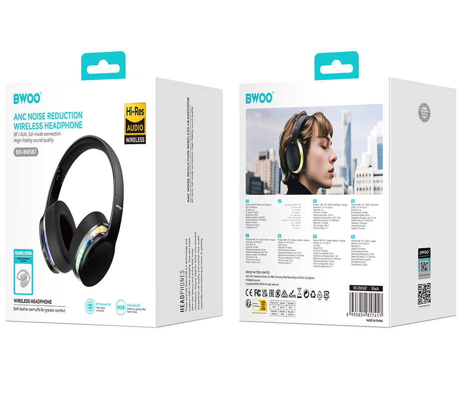 Handsfree Bluetooth BWOO BO-BW587, A2DP, ANC, Crna