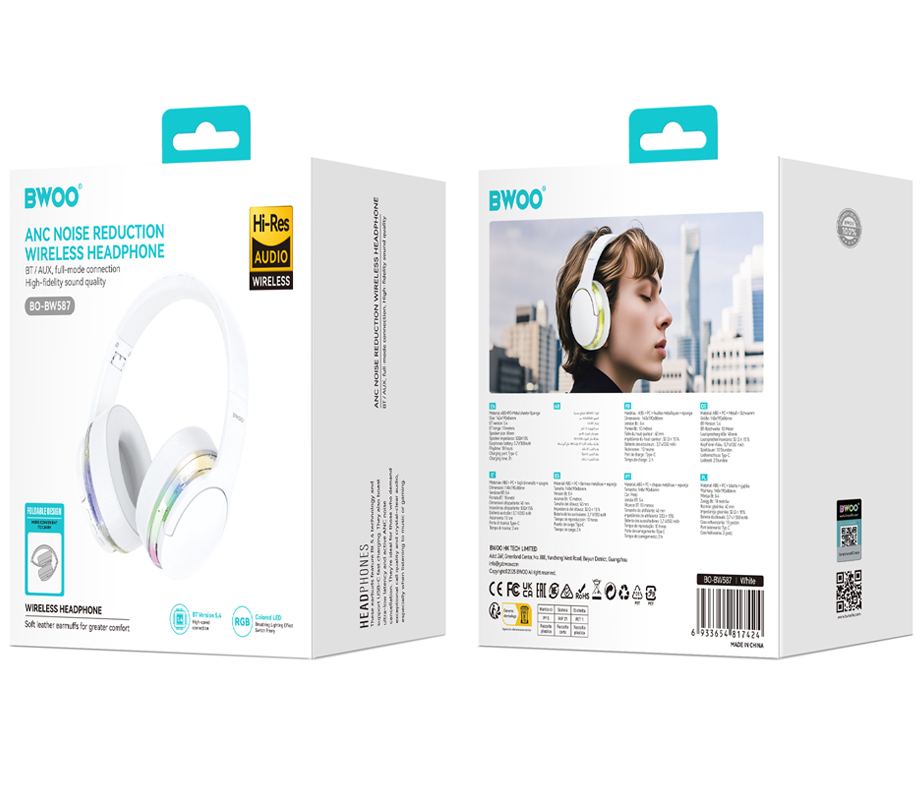 Handsfree Bluetooth BWOO BO-BW587, A2DP, ANC, Bijela