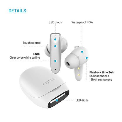 Handsfree Bluetooth Fixed Pods, TWS, Bijeli
