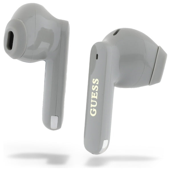 Handsfree Bluetooth Guess produženi metalik tisak logotipa, TWS, sivi