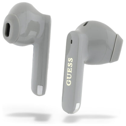 Handsfree Bluetooth Guess produženi metalik tisak logotipa, TWS, sivi