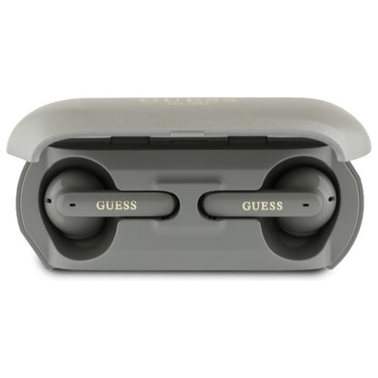 Handsfree Bluetooth Guess produženi metalik tisak logotipa, TWS, sivi