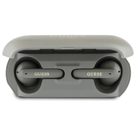 Handsfree Bluetooth Guess produženi metalik tisak logotipa, TWS, sivi
