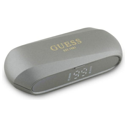 Handsfree Bluetooth Guess produženi metalik tisak logotipa, TWS, sivi