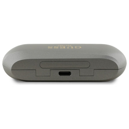 Handsfree Bluetooth Guess produženi metalik tisak logotipa, TWS, sivi
