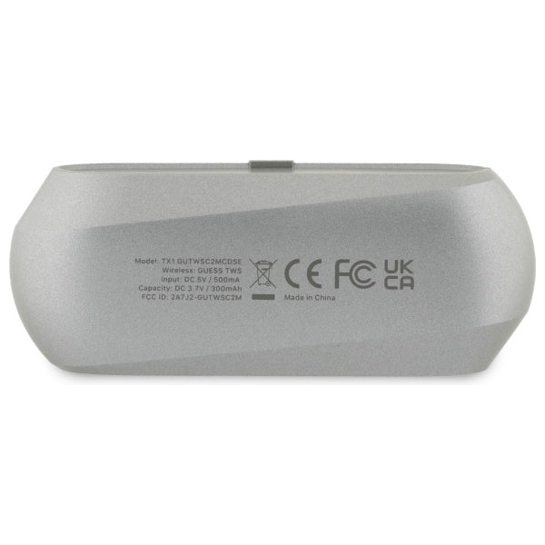 Handsfree Bluetooth Guess produženi metalik tisak logotipa, TWS, sivi