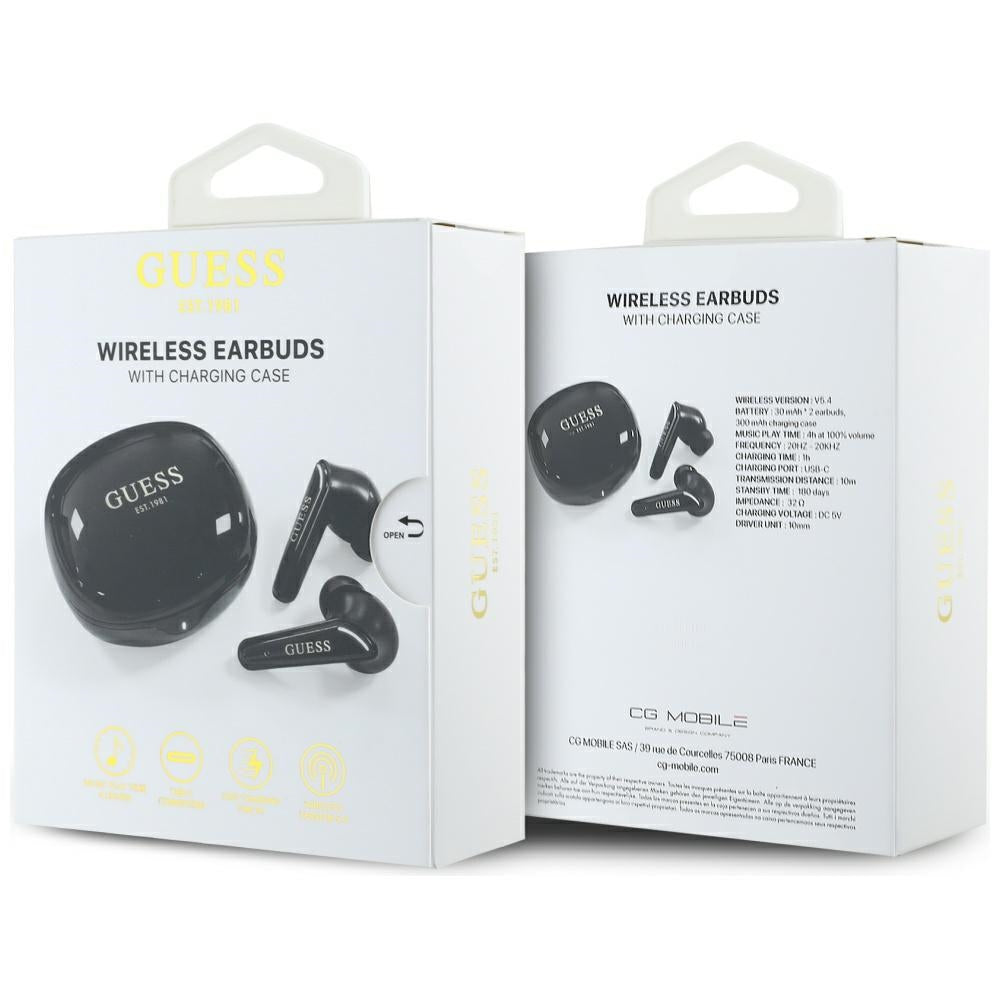 Handsfree Bluetooth Guess Flat Classic Logo Electroplated, TWS, Crni