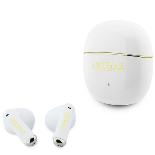 Handsfree Bluetooth Guess Glossy Gold Line Classic, TWS, Bijela