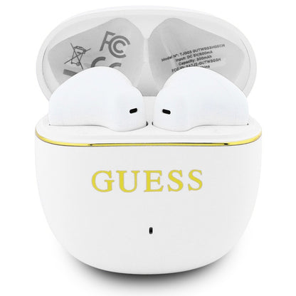 Handsfree Bluetooth Guess Glossy Gold Line Classic, TWS, Bijela