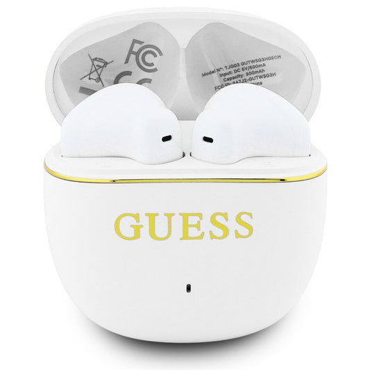 Handsfree Bluetooth Guess Glossy Gold Line Classic, TWS, Bijela