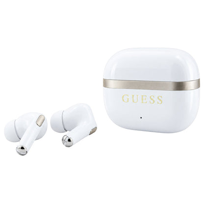 Bluetooth slušalice Guess Glossy Gold Line Printed Classic Logo, TWS, bijele boje