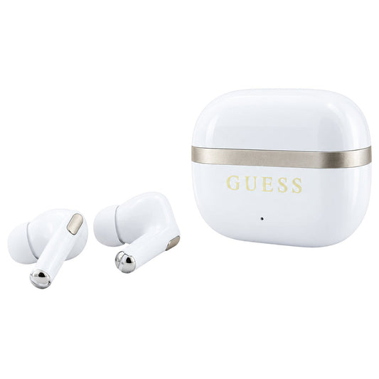 Bluetooth slušalice Guess Glossy Gold Line Printed Classic Logo, TWS, bijele boje