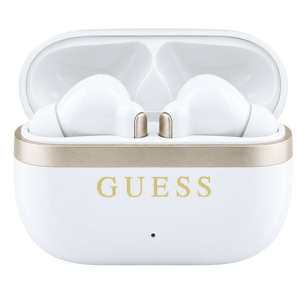 Bluetooth slušalice Guess Glossy Gold Line Printed Classic Logo, TWS, bijele boje