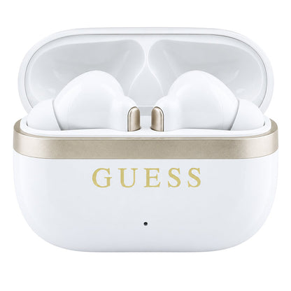 Bluetooth slušalice Guess Glossy Gold Line Printed Classic Logo, TWS, bijele boje