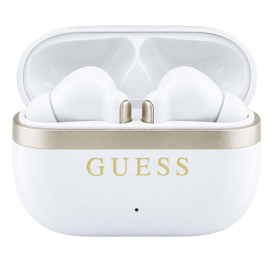 Bluetooth slušalice Guess Glossy Gold Line Printed Classic Logo, TWS, bijele boje