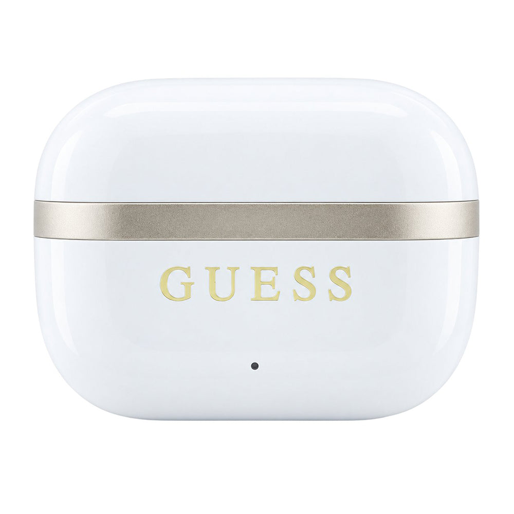 Bluetooth slušalice Guess Glossy Gold Line Printed Classic Logo, TWS, bijele boje