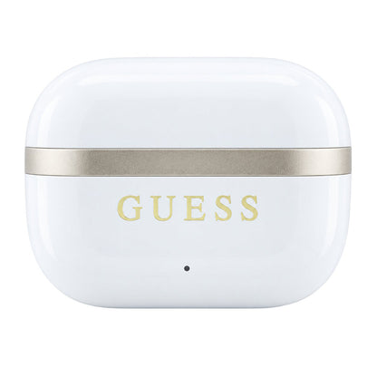 Bluetooth slušalice Guess Glossy Gold Line Printed Classic Logo, TWS, bijele boje