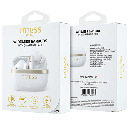 Bluetooth slušalice Guess Glossy Gold Line Printed Classic Logo, TWS, bijele boje