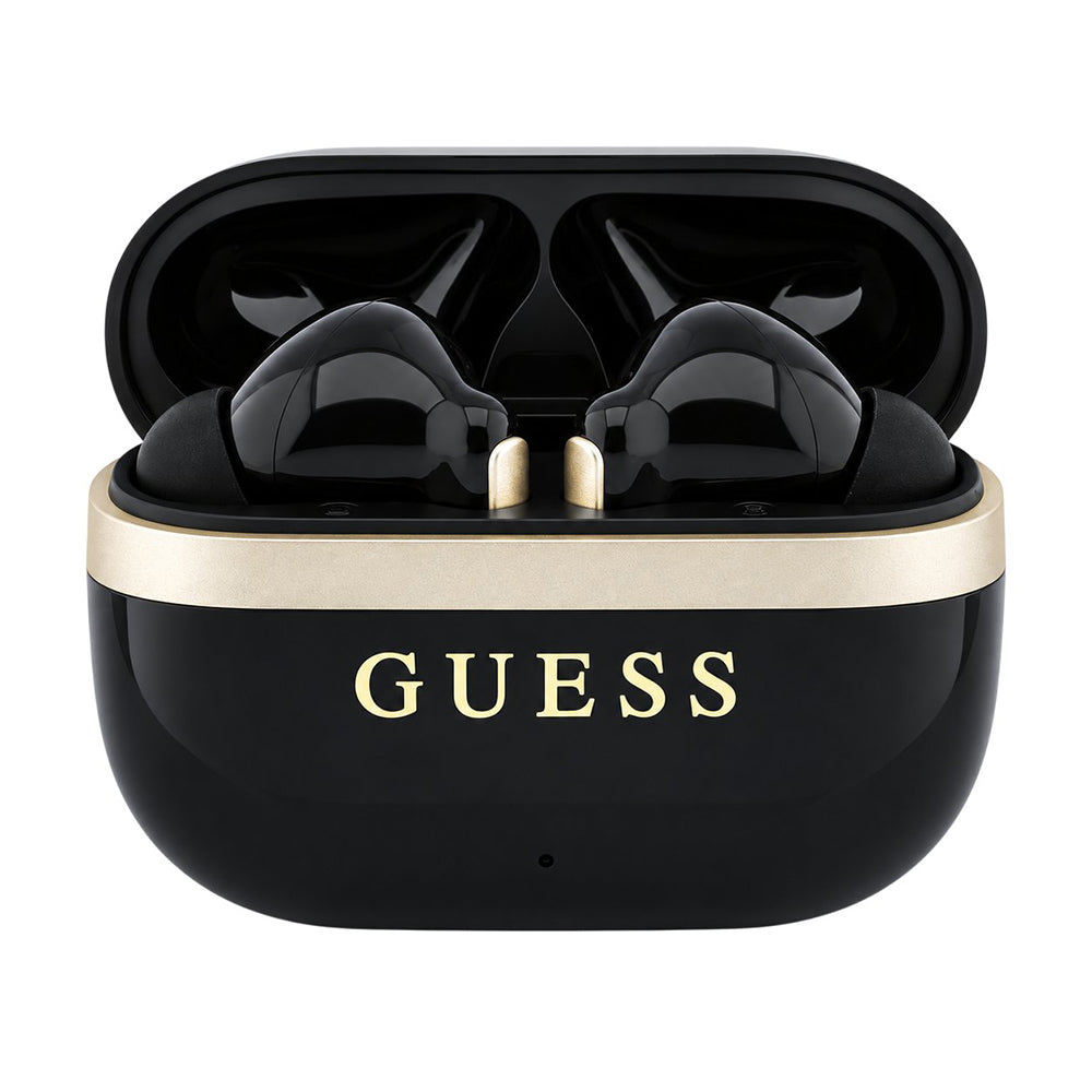 Bluetooth slušalice Guess Glossy Gold Line Printed Classic Logo, TWS, crne
