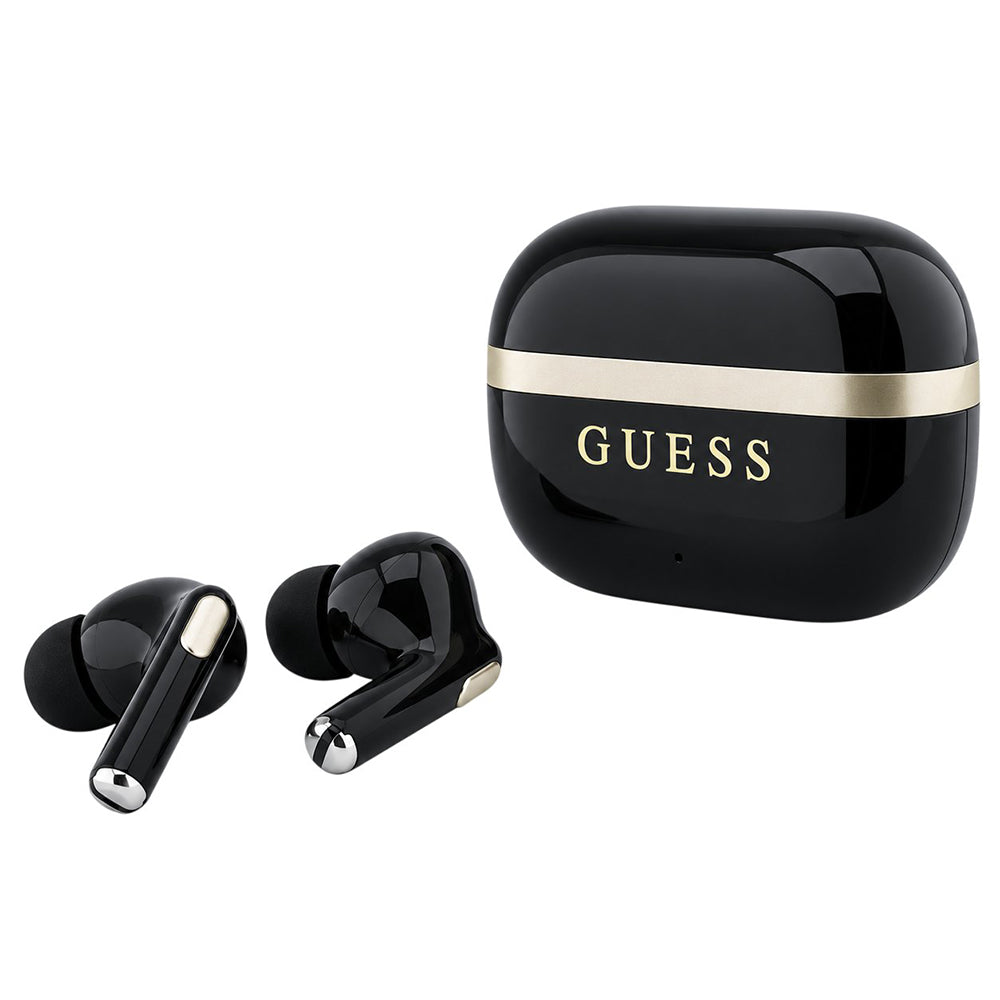 Bluetooth slušalice Guess Glossy Gold Line Printed Classic Logo, TWS, crne