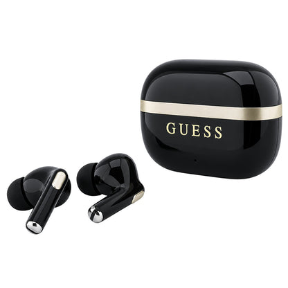 Bluetooth slušalice Guess Glossy Gold Line Printed Classic Logo, TWS, crne