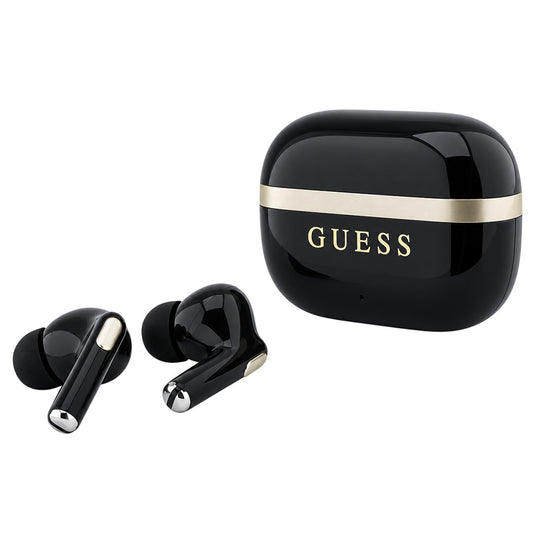 Bluetooth slušalice Guess Glossy Gold Line Printed Classic Logo, TWS, crne