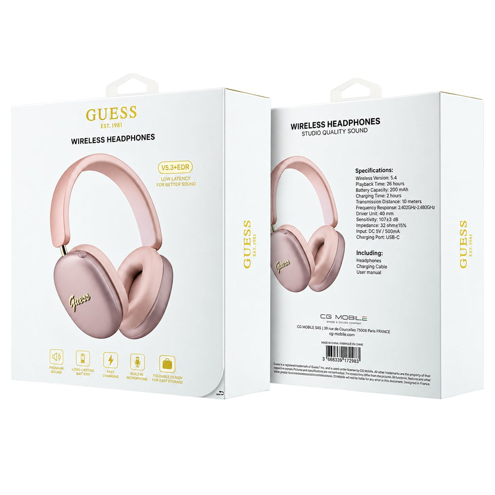 Bluetooth handsfree Guess Metal Script Logo, A2DP, ružičaste boje
