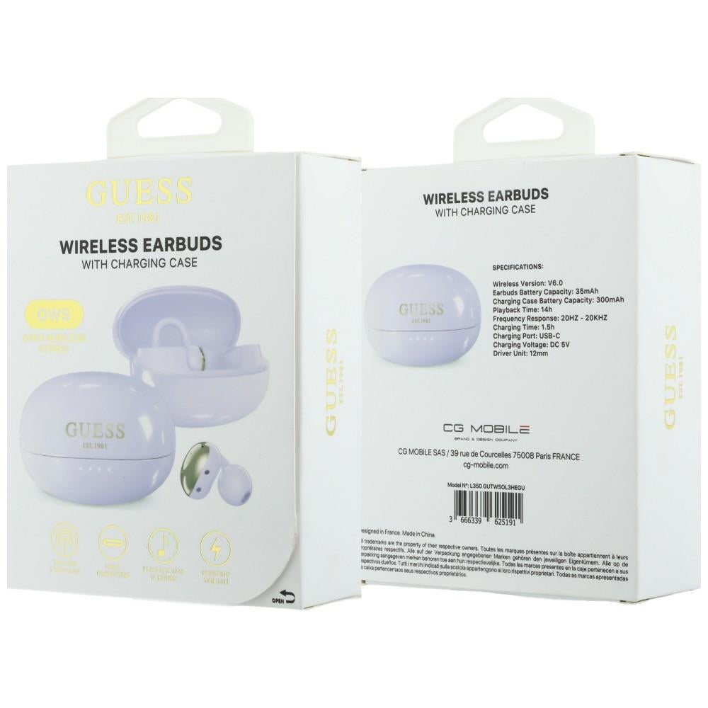 Handsfree Bluetooth Guess Metalic Finish Electropated Parts Classic, TWS, Ljubičasta