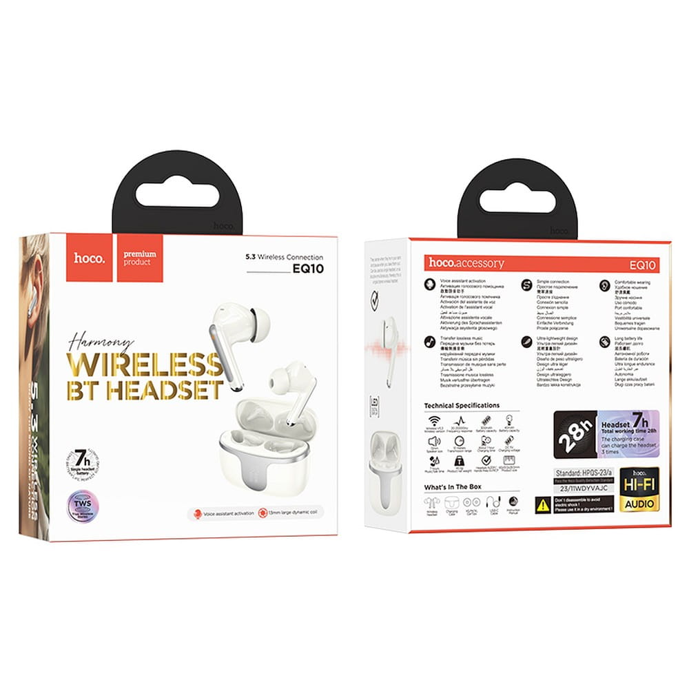 Handsfree Bluetooth HOCO EQ10, TWS, Bijeli