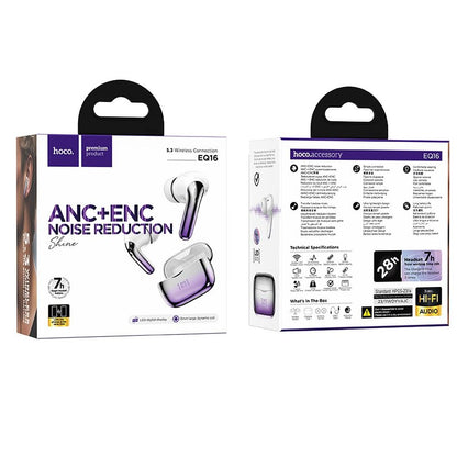 Handsfree Bluetooth HOCO EQ16, TWS, ANC, Ljubičasti