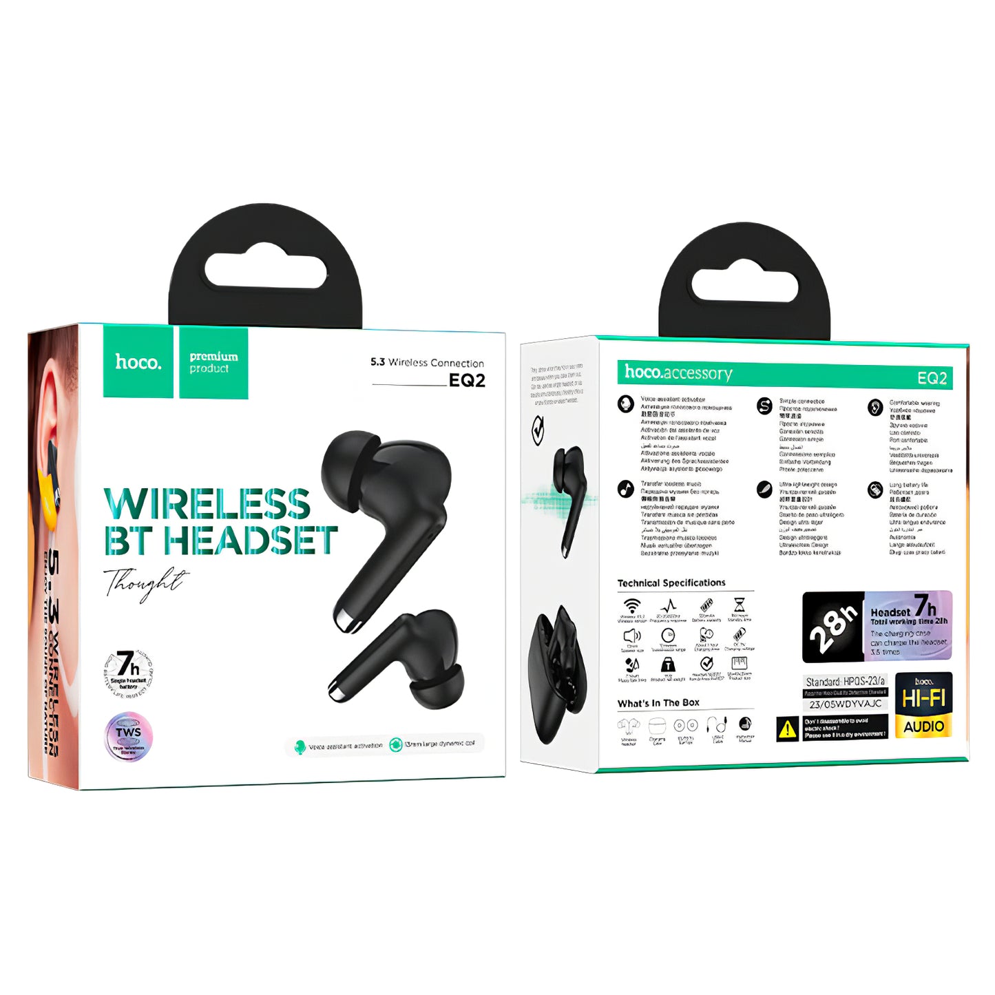 Handsfree Bluetooth HOCO EQ2, TWS, Crna