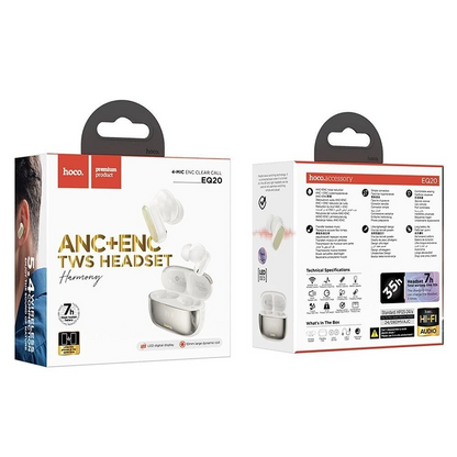 Handsfree Bluetooth HOCO EQ20, TWS, ANC, MultiPoint, Bijela