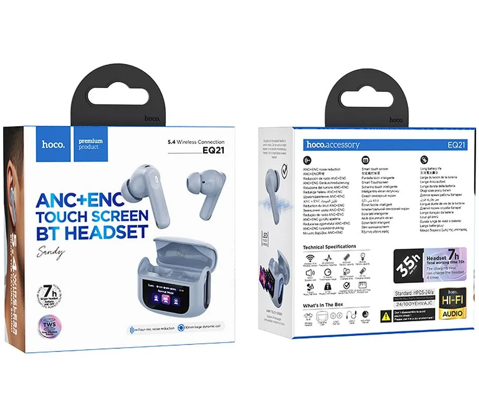 Handsfree Bluetooth HOCO EQ21, TWS, ANC, Plava