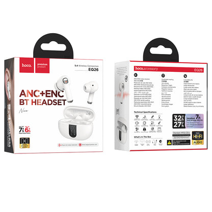 Handsfree Bluetooth HOCO EQ26, TWS, ANC, Bijeli